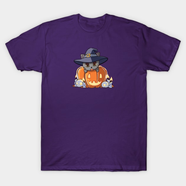 Grey cat in a pumpkin T-Shirt by Myanko